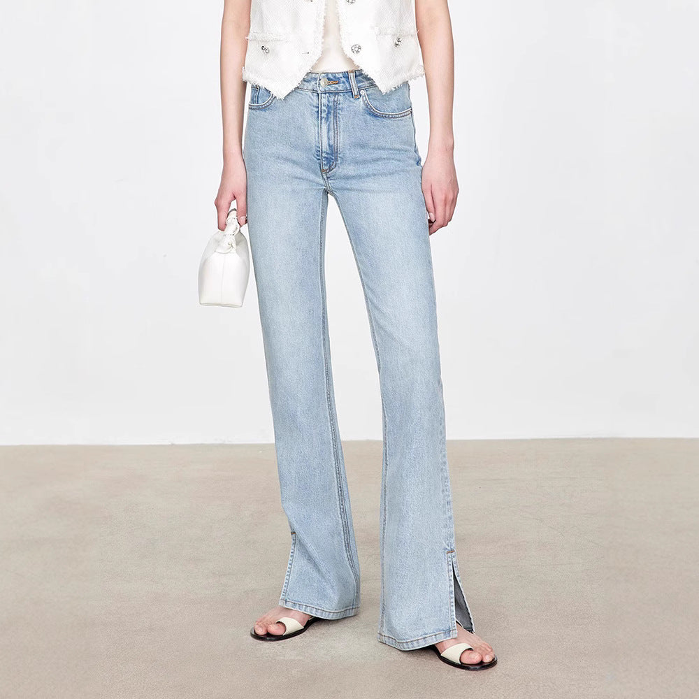 Kvinnelige bootcut jeans i vintage stil med høy midje Skjora