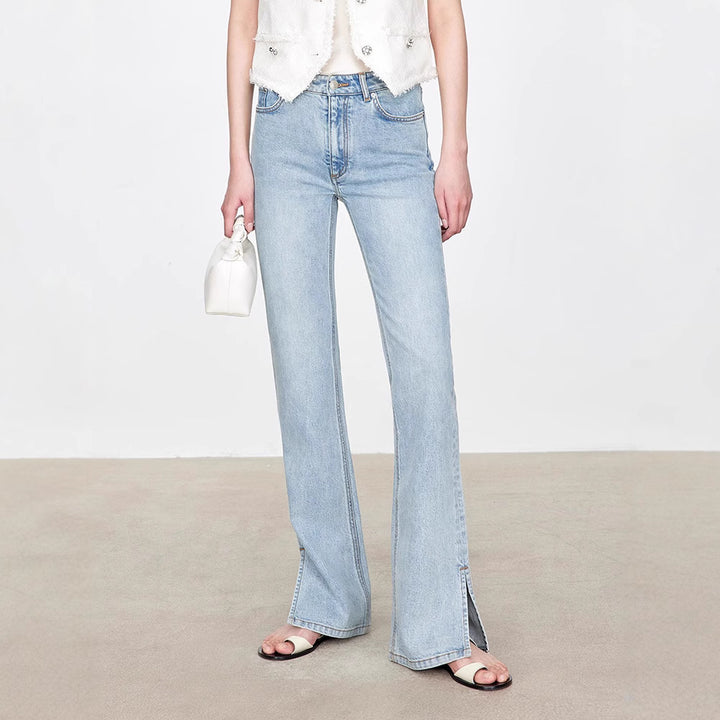Kvinnelige bootcut jeans i vintage stil med høy midje Skjora