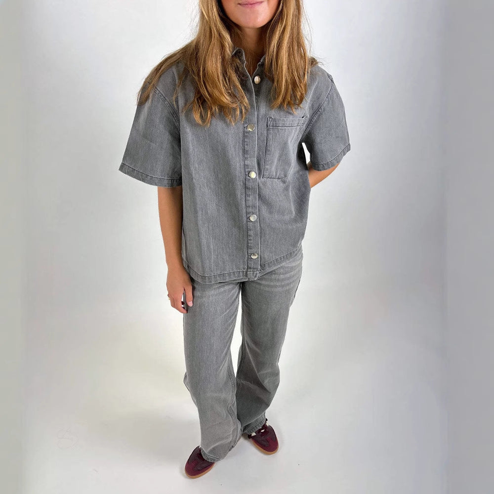 Dame Denim-Skjortejakke i avslappet oversize snitt Skjora