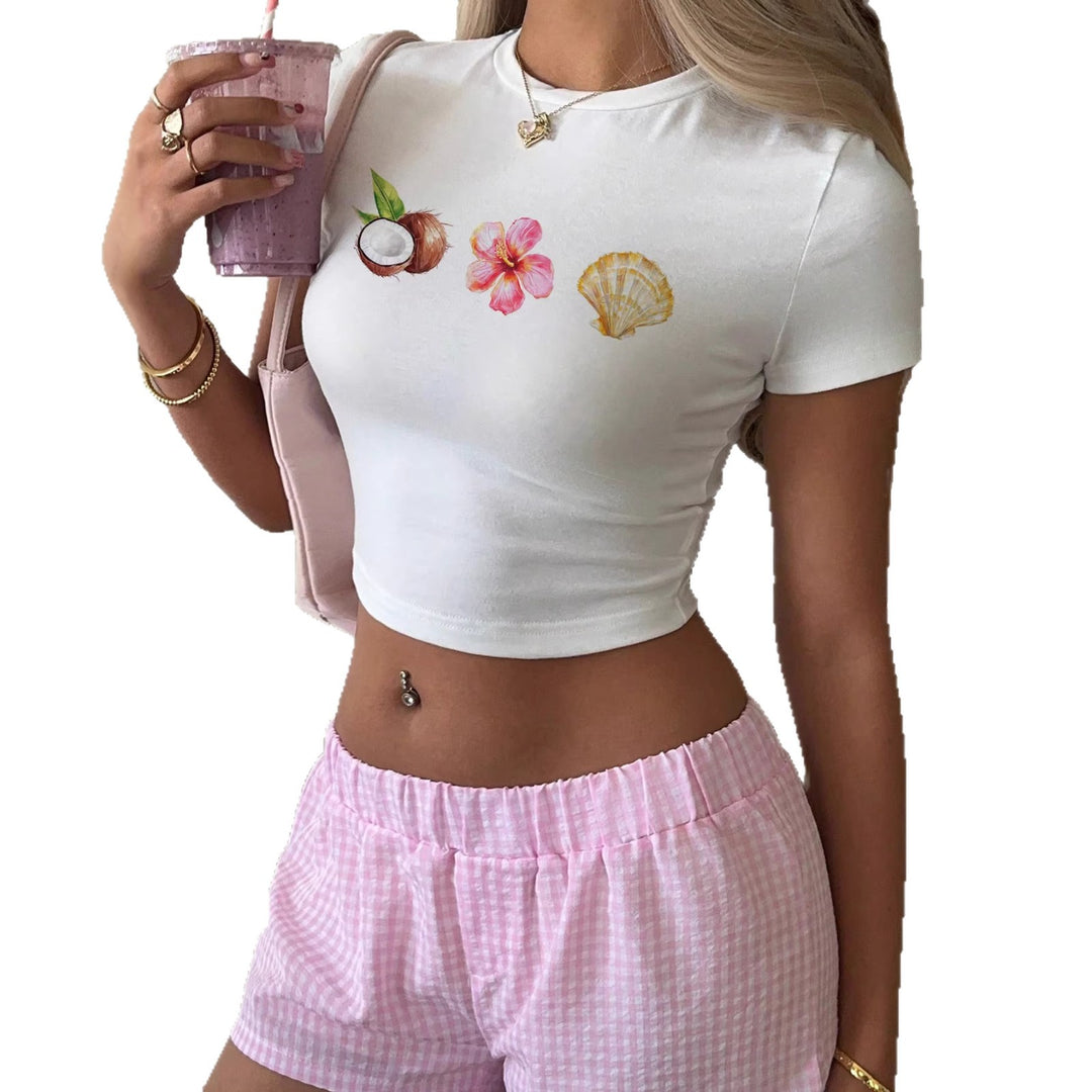 Dame Crop-Top med sommerlig motiv Skjora