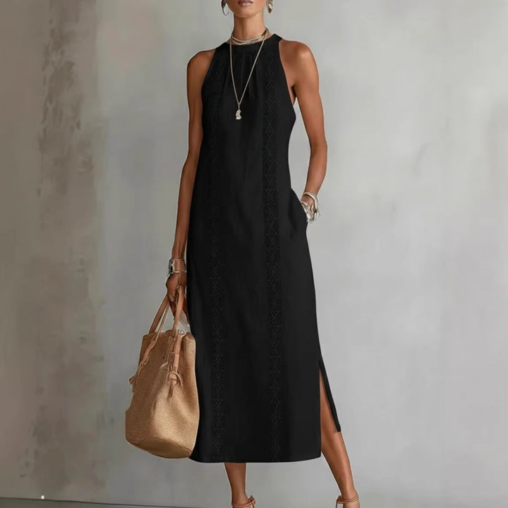 Damer Elegant Sommer-Maxi-Kjole med Spissapplikasjon og sideløft Skjora