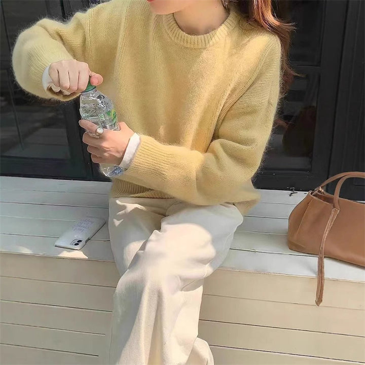 Kvinnens uformelle chunky strikkegenser med oversized snitt og myke ermer Skjora