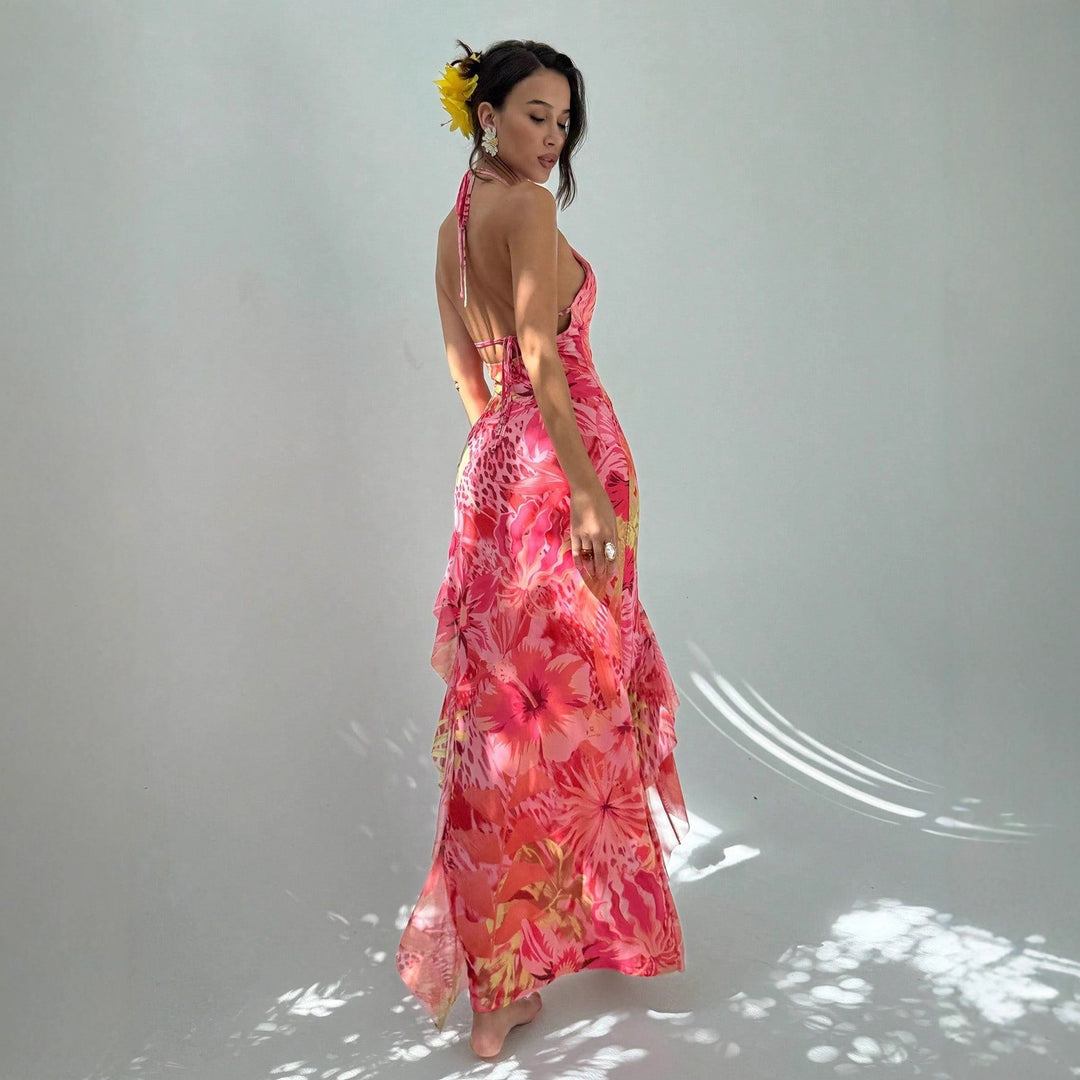 Dame Maxikjole med elegant cut-out-design og florale accenter Skjora