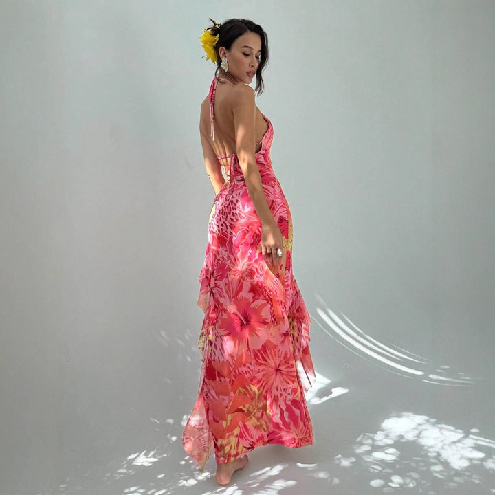 Dame Maxikjole med elegant cut-out-design og florale accenter Skjora