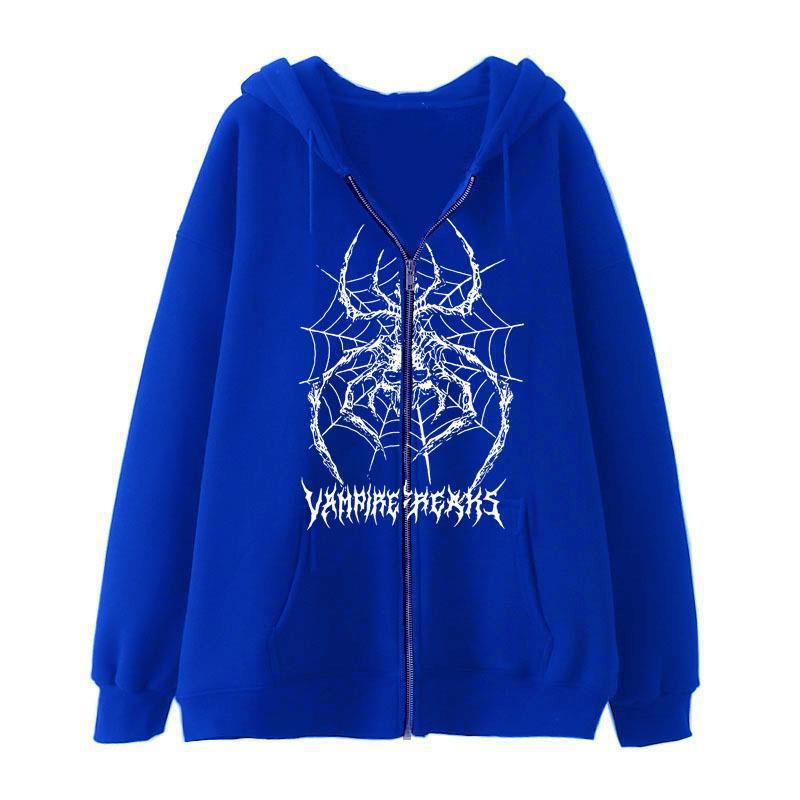 Kvinne Langermet Hoodie Jakke med Detaljert Edderkoppmotiv Skjora