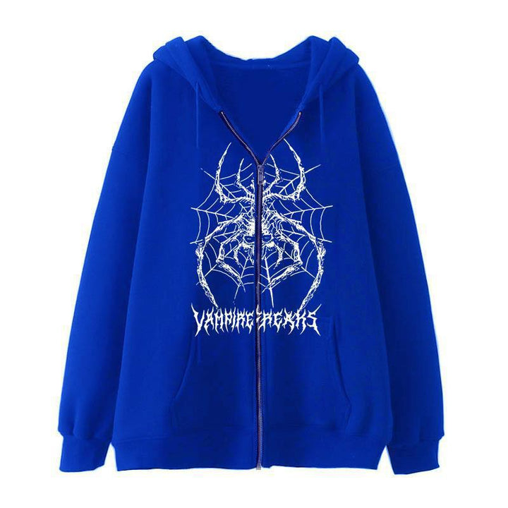 Kvinne Langermet Hoodie Jakke med Detaljert Edderkoppmotiv Skjora
