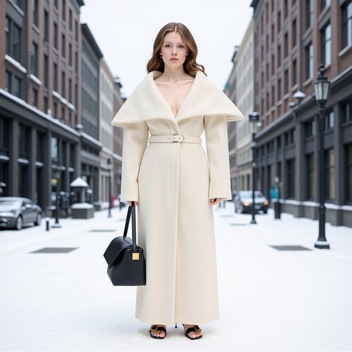 Damer Elegant Trench Coat med Overdimensjonert Krage og Justerbart Livbelte Skjora