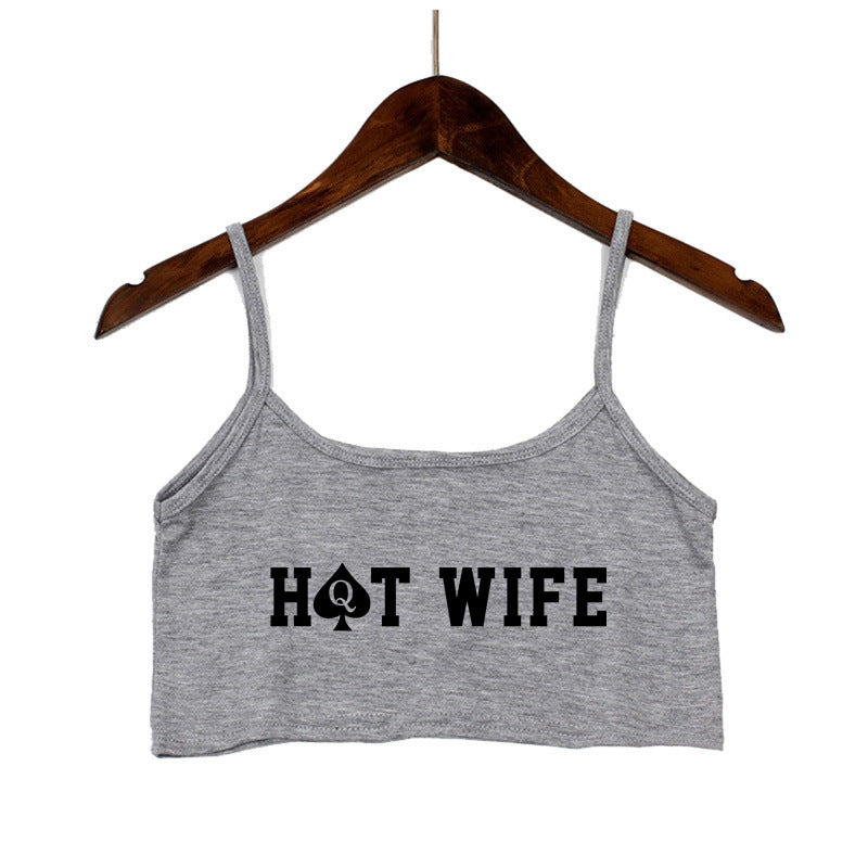 Dame Crop-Top med moderne skrifter og justerbare stropper Skjora