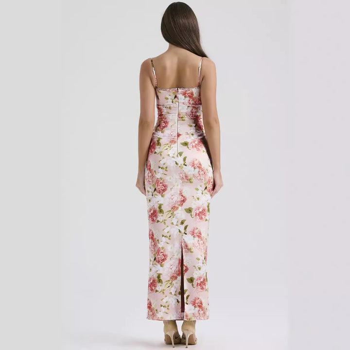 Damen Blumenkleid mit tailliertem Oberteil und schwingendem Saum Skjora