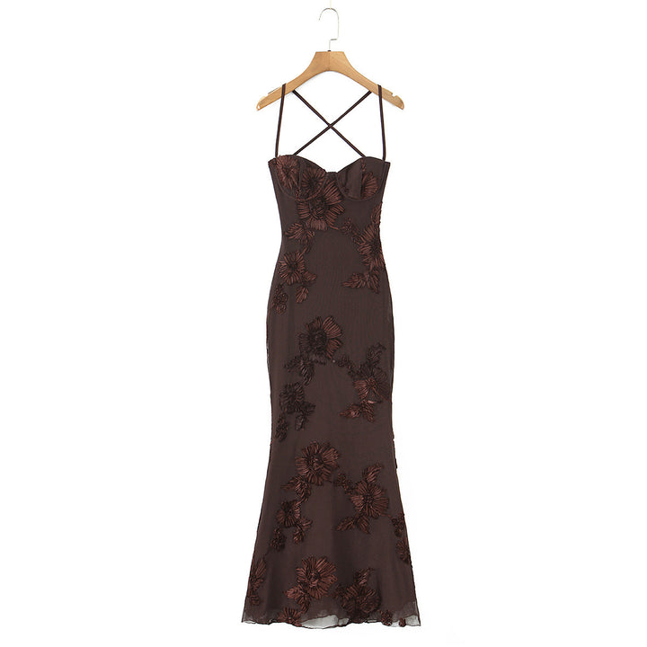 Dame Bodycon kjole med blomstrete spissdetalj Skjora