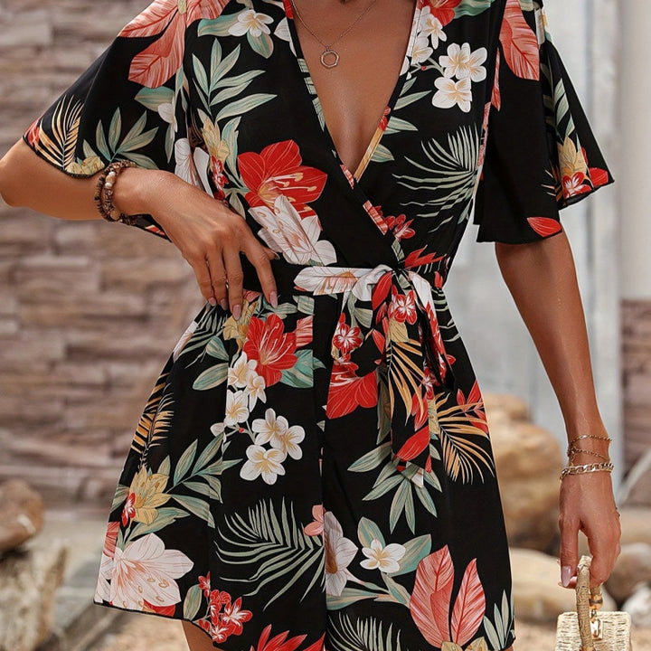 Dame jumpsuit med blomsterdesign og vide ermer Skjora
