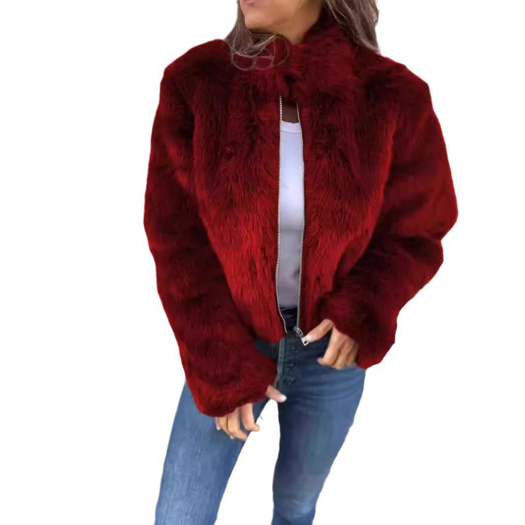 Kvinne Cozy Fleece Jakke med Høy Krage Skjora