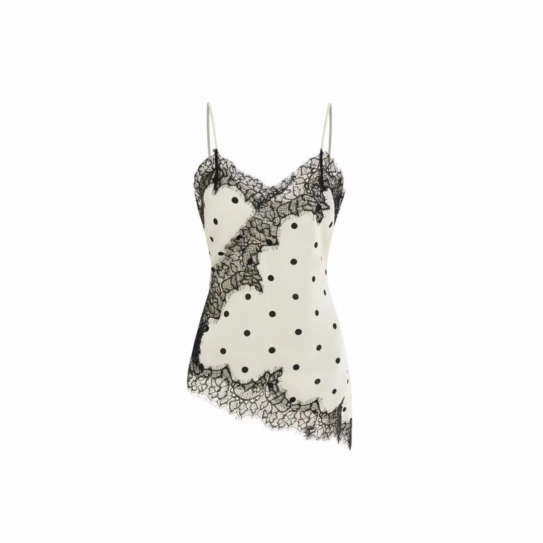 Women's Satin Top with Elegant Pointed Neckline and Spaghetti Straps Skjora