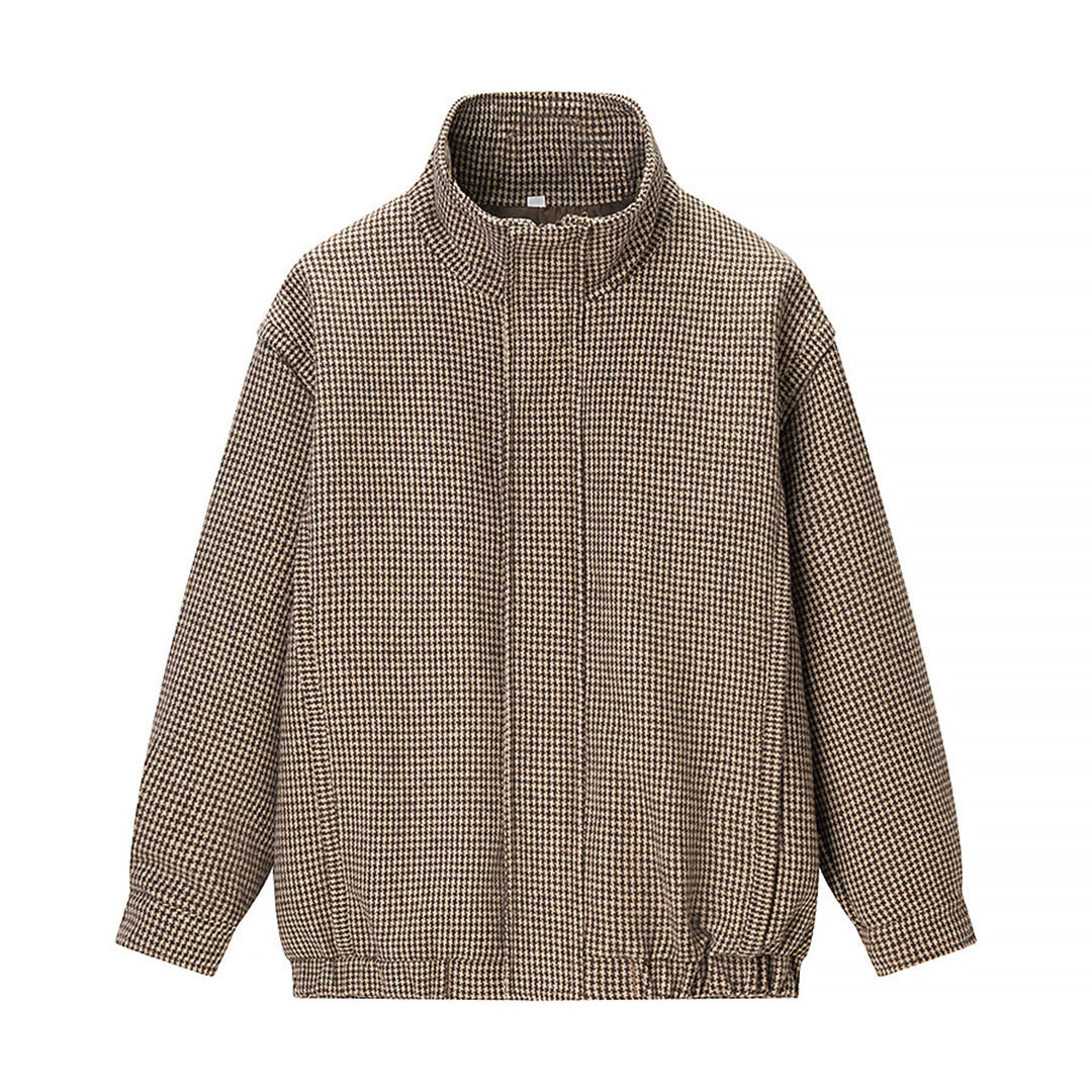 Dame casual bruksjakke i rutete design med høy krage og elastisk midje