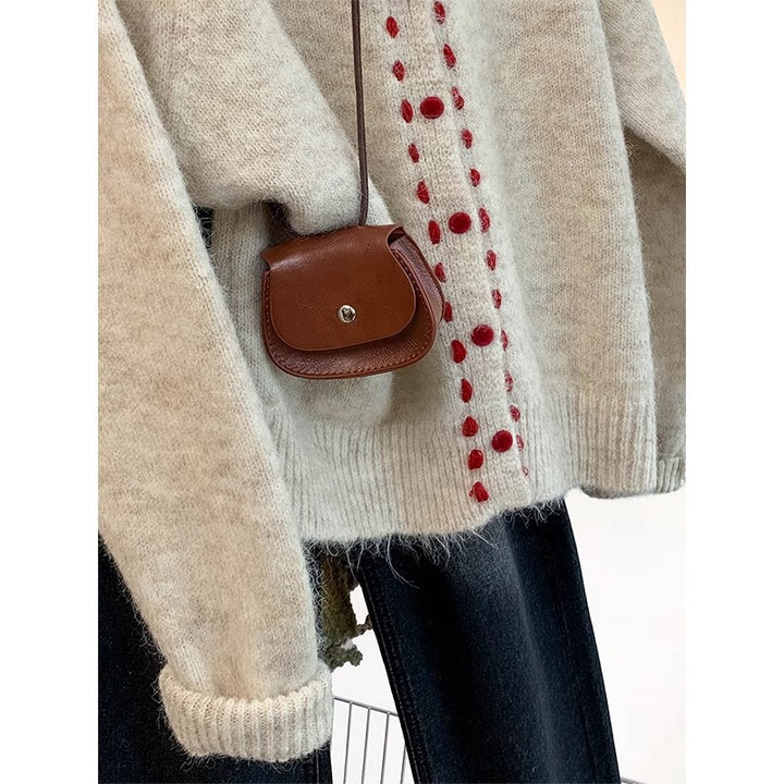 Women's Cozy Knit Sweater with Colorful Button Detail Skirt