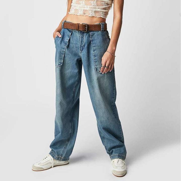 Dame brede cargo-jeans med unike lommer og avslappet snitt Skjora