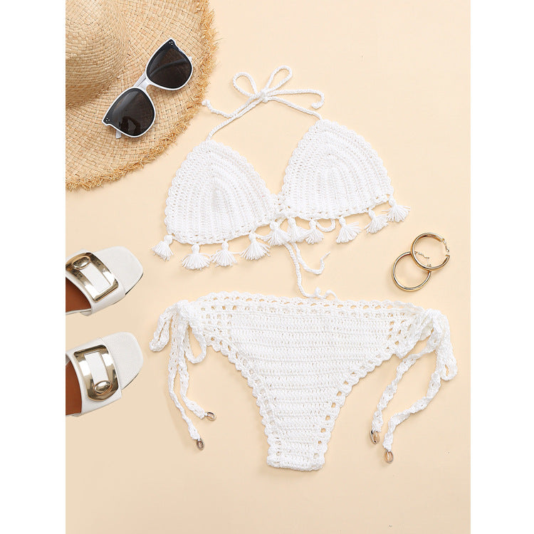 Damen Häkel-Bikini-Set mit fransigen Akzenten und verstellbaren Trägern Skjora