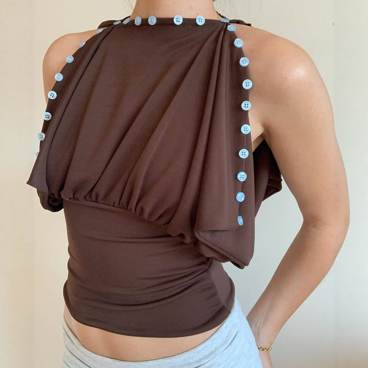 Dame Off-Shoulder topp med elegant knappdetalj Skjora