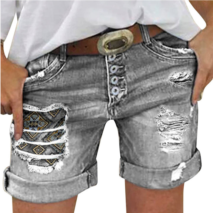 Dame moteriktige destroyed Jeansshorts Skjora