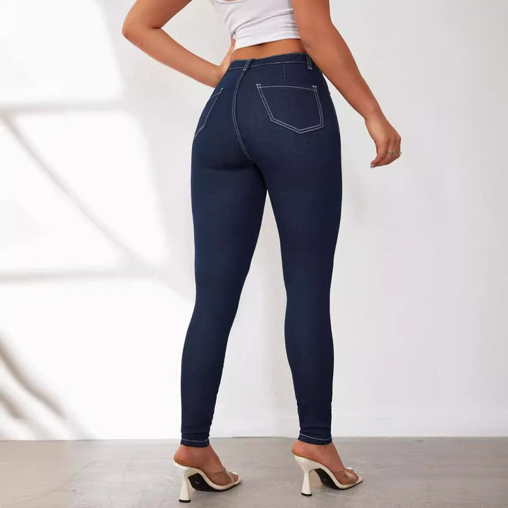 Kvinne Slim Fit Jeans med Høy Midje og Innovativ Sømdesign Skjora