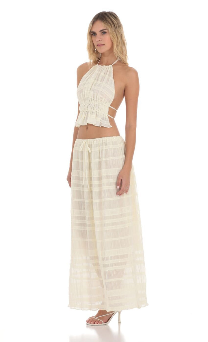 Dame ermeløs Boho-Crop-Top med elastisk midjeinnsnevring og plisserte detaljer Skjora