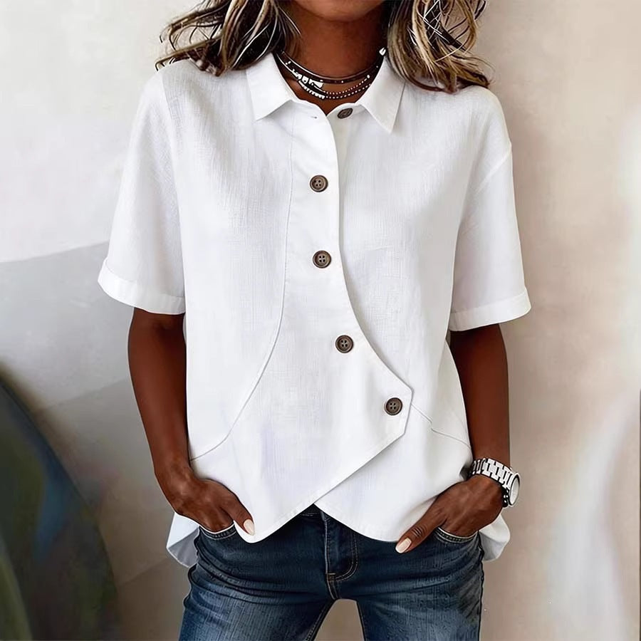 Dame spesielt designet bluse med unike knapppanel Skjora