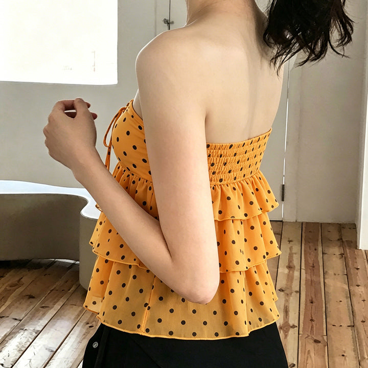 Dame luftig spaghetti-stropptopp med voluminøst ruffled design Skjora