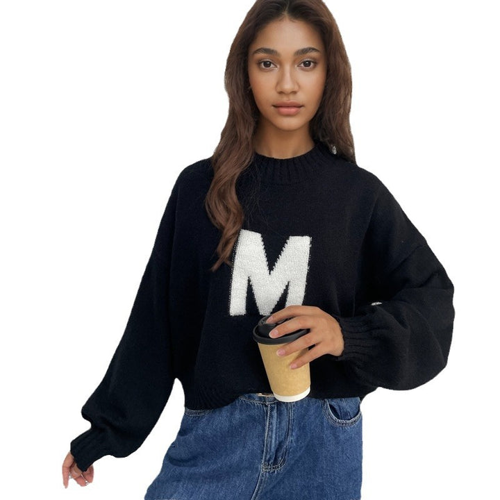 Damer Oversized Strikkegenser med Unik Frontdesign Skjora
