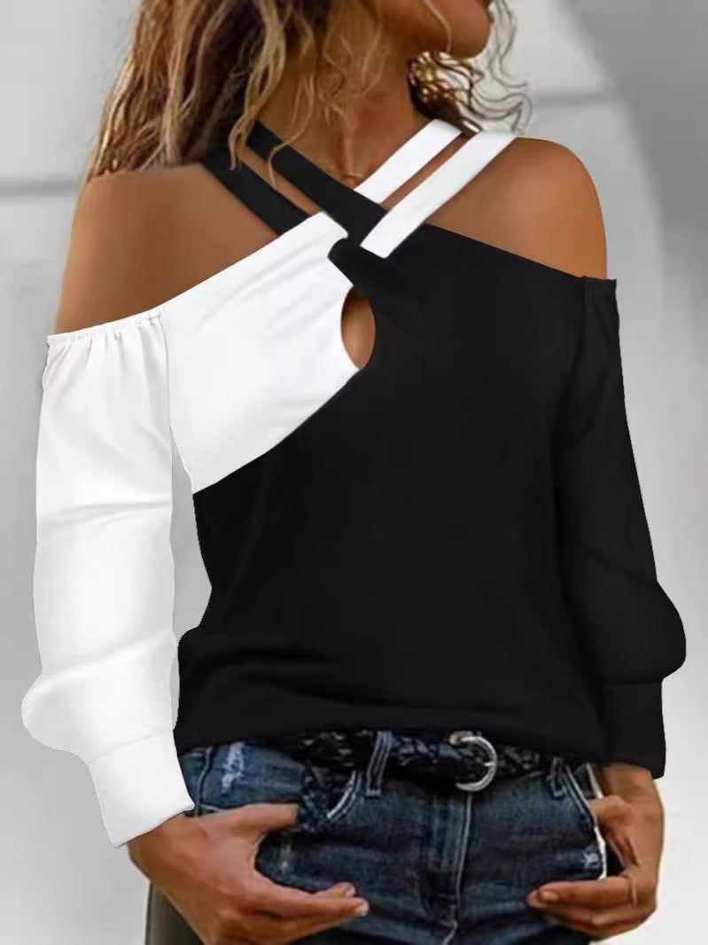 Dame Modisk topp med cut-out-design og asymmetrisk ermer Skjora