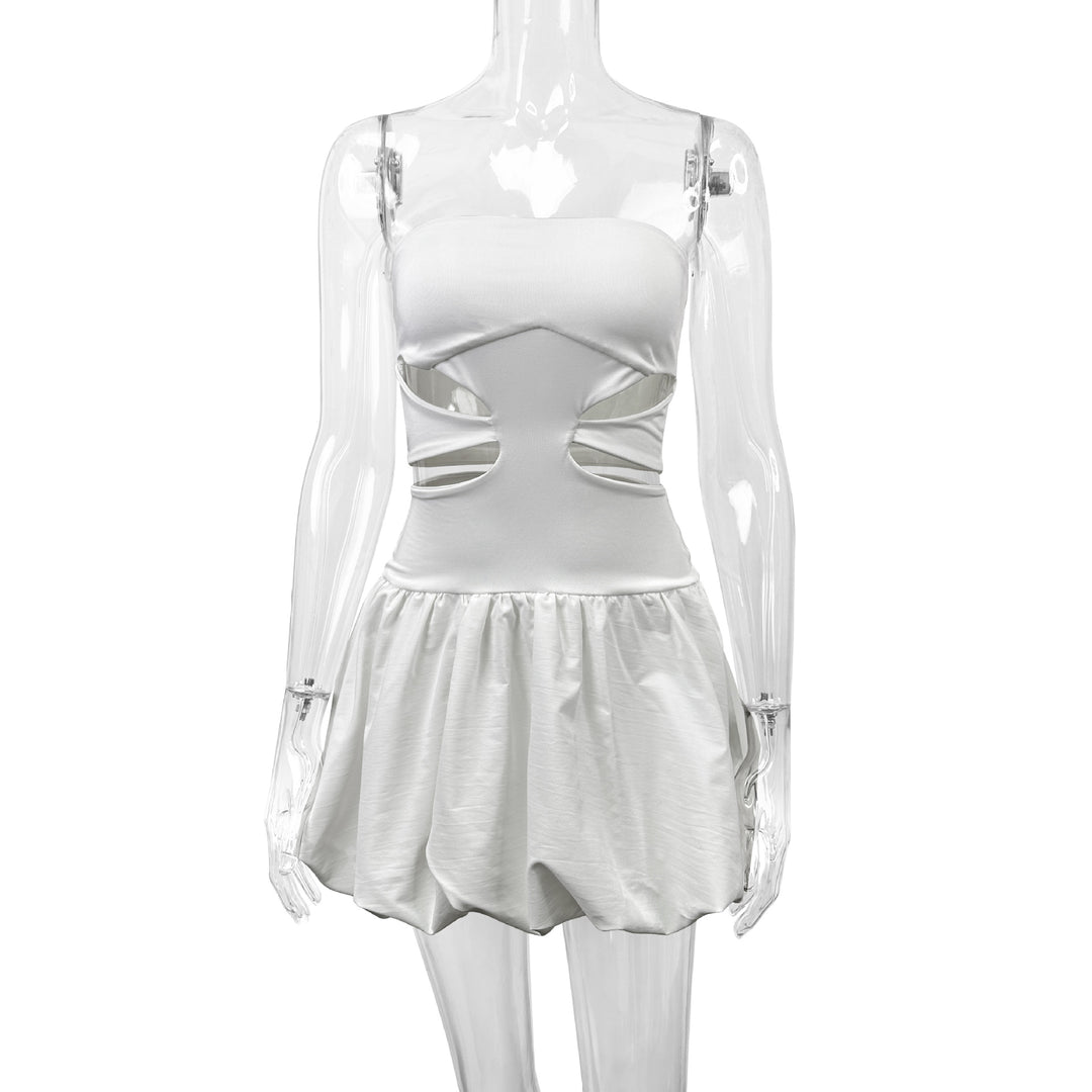 Dame Bandeau Mini Kjole med Cut-Out-detaljer og voluminøs Skjørt Skjora