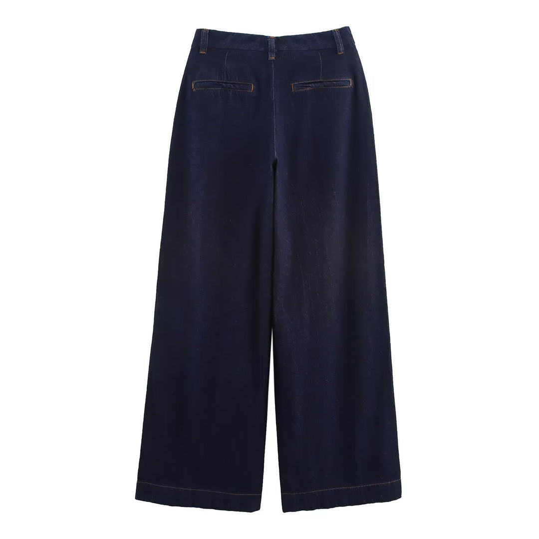 Dame vide jeansbukser med elegant midjeform og sidelommer Skjora