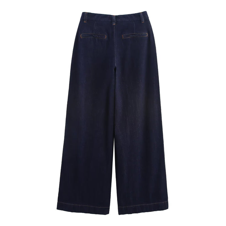 Dame vide jeansbukser med elegant midjeform og sidelommer Skjora