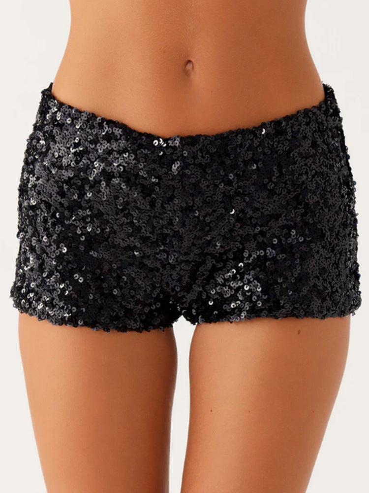 Dame Glitrende Shorts med Trendy Snitt og Elastisk Livlinje Skjora