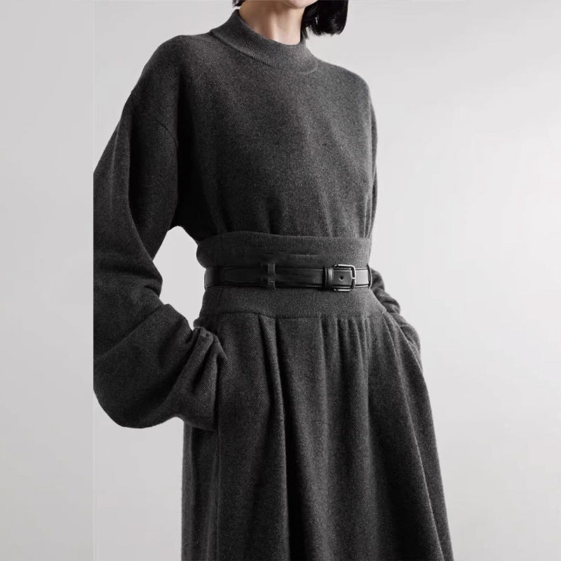 Damer elegant strikkekjole med belte i midjen Skjora