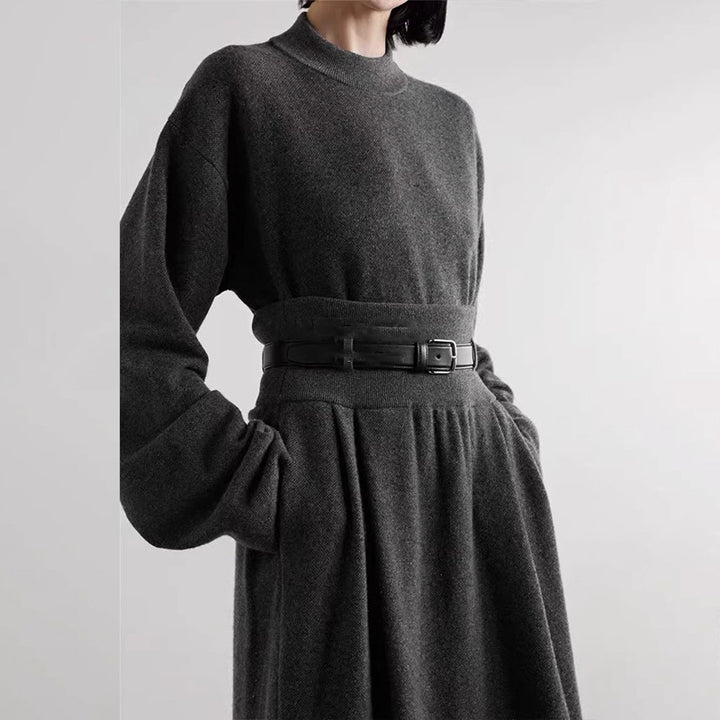 Damer elegant strikkekjole med belte i midjen Skjora