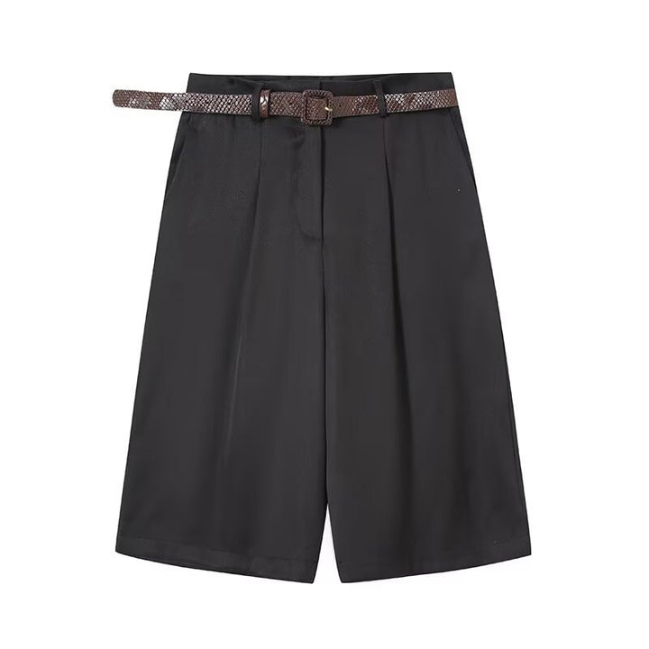Dame elegante høt wader shorts med flettet belte Skjora