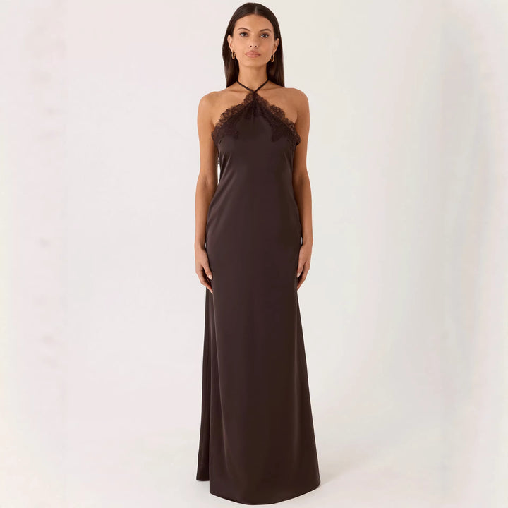 Dame Elegant Maxi Kjole med sofistikert blonde bustier og flytende stoff