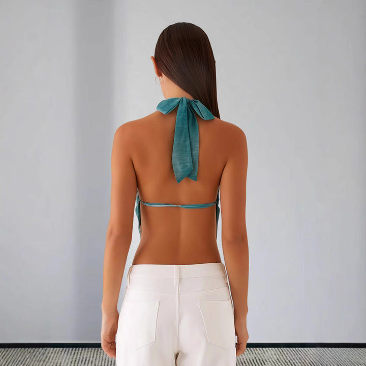 Women's neck top in trendy wrap-around design with high-quality details Skjora
