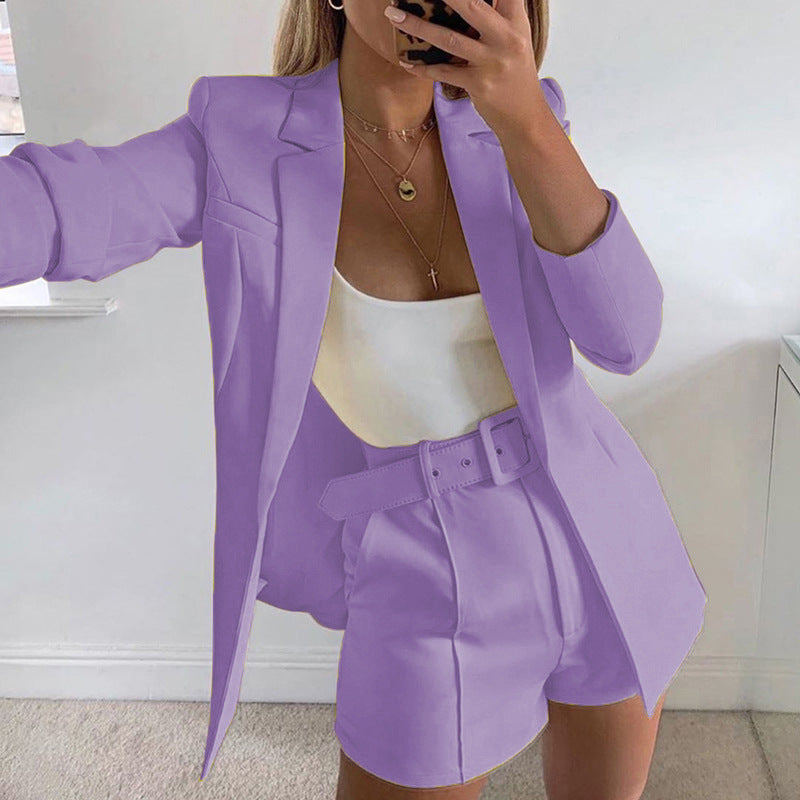 Dame Modisk Blazer-set med figursydd snitt og høy midje shorts Skjora