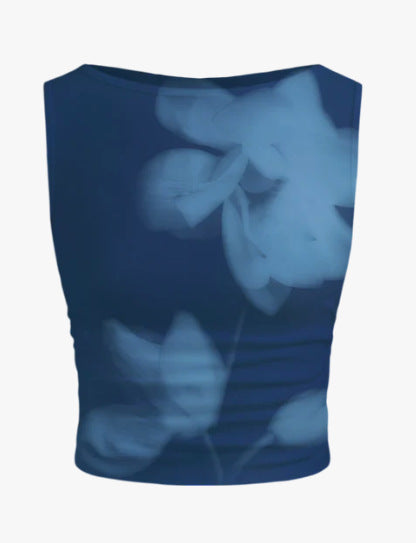 Dame ermeløs Crop-Top med blomstermotiv og tettsittende snitt Skjora
