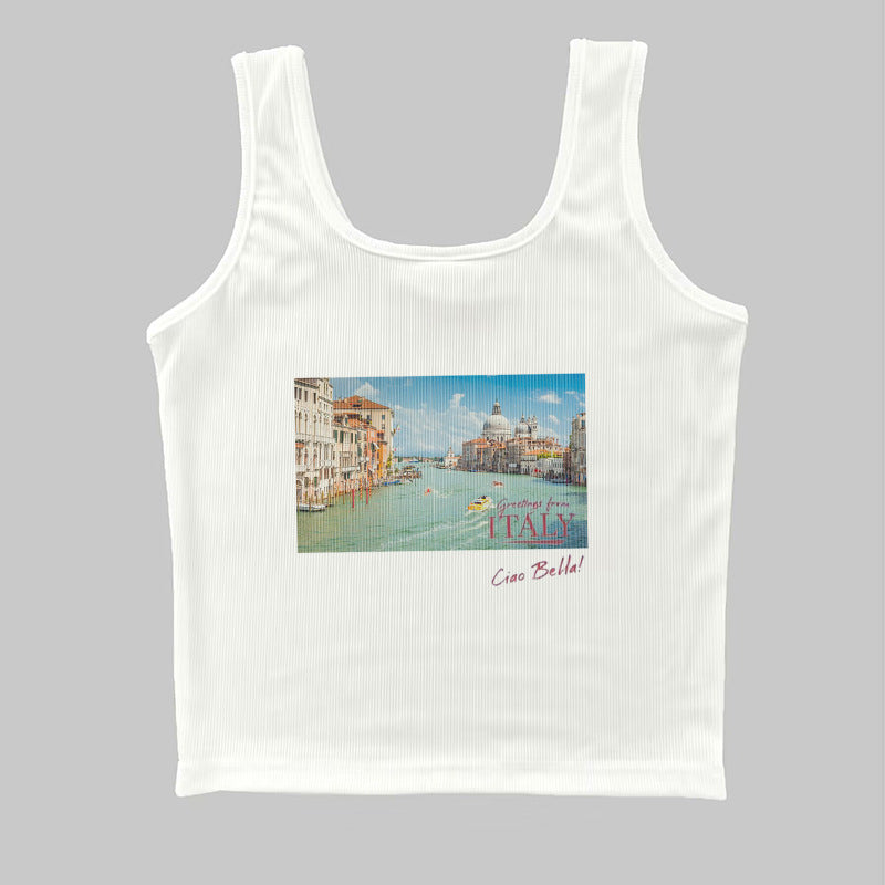 Dame camisole med kreativt trykk og justerbare stropper Skjora