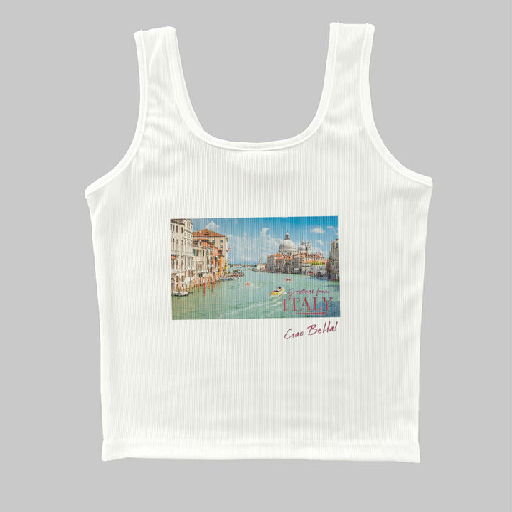 Dame camisole med kreativt trykk og justerbare stropper Skjora
