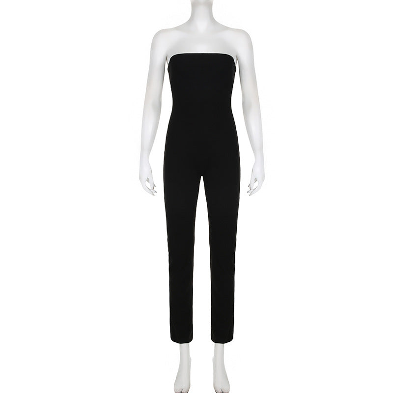 Dame lang jumpsuit med rynket overdel og vid ben Skjora