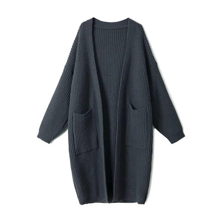 Kvinnes Plus Size Strikket Cardigan med Casual Snitt og Lommer Skjora