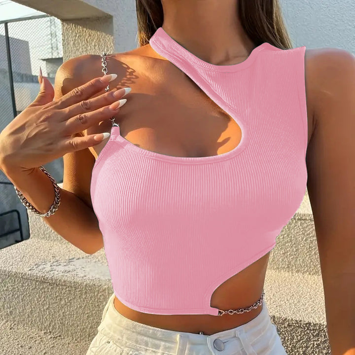 Dame asymmetrisk crop-top med dekorativt kjede-detalj Skjora