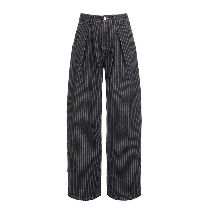 Damer Bred Høytaljede Stripete Jeans Skjora