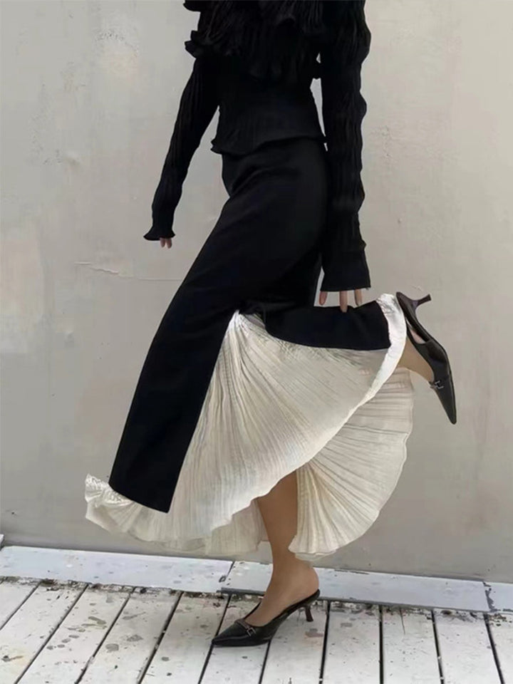 Dame Elegant Maxi-Skjørt med sidekanter og lagdelt utseende Skjora