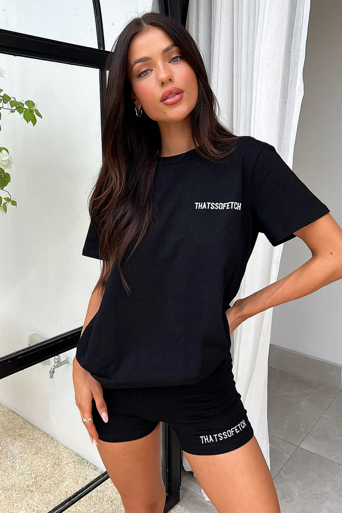 Dame Lounge-set med avslappet T-skjorte og shorts Skjora