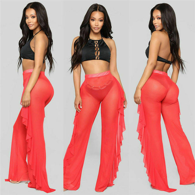 Damen Elegante und luftige Transparent-Hose mit Rüschendetails Skjora