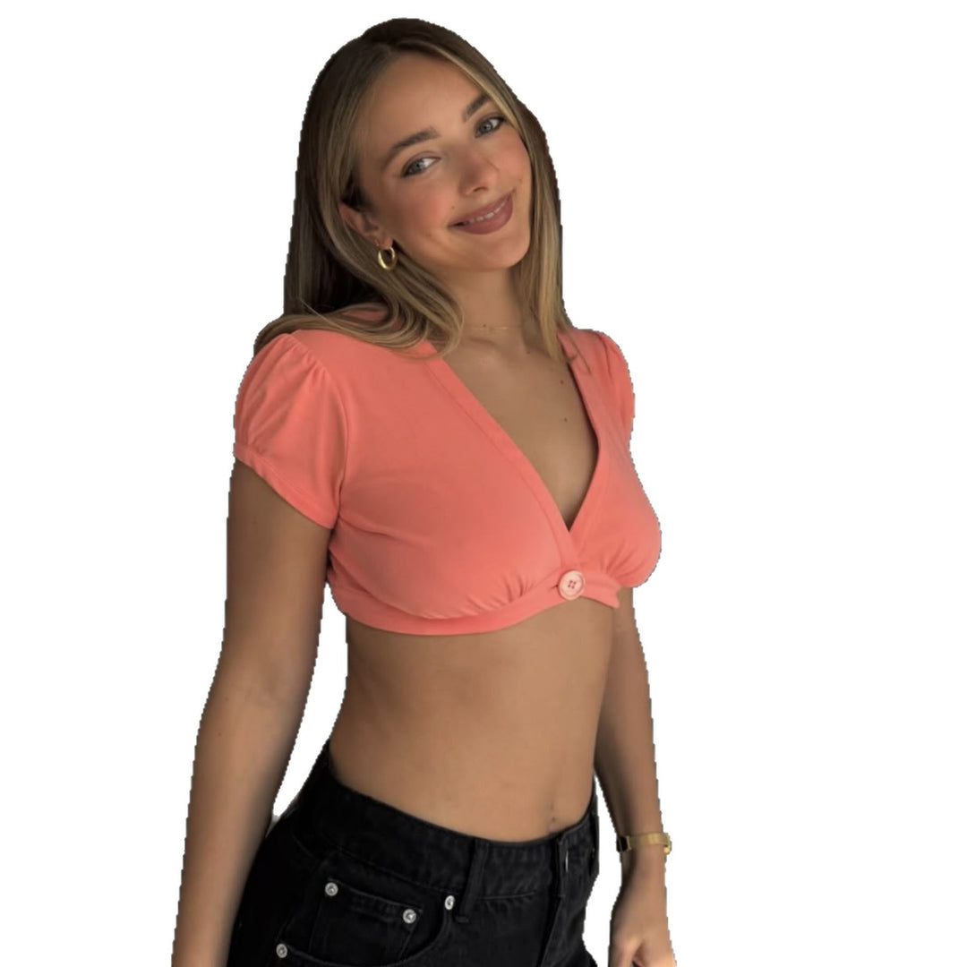 Damer Crop-Top med knute detalj og korte ermer Skjora
